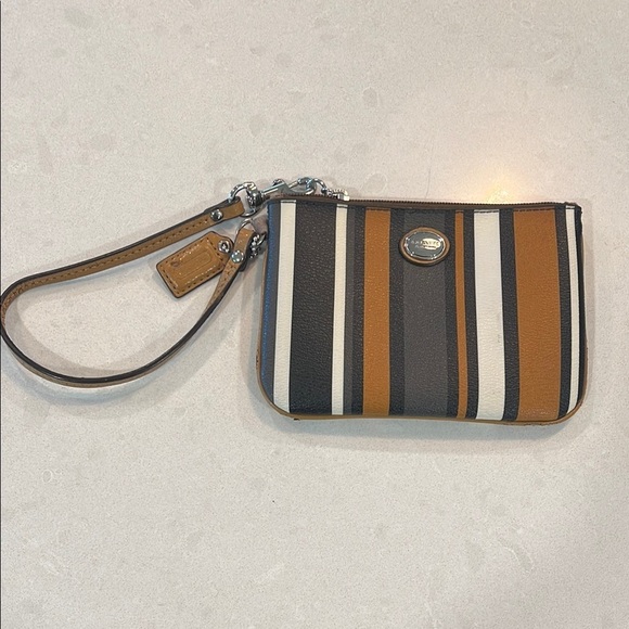 Coach Handbags - Coach Signature Women Wristlet/Wallet Brown Black Cream Strap Zipper PVC Leather